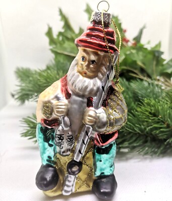 Angler Angelsport Figur Weihnachtsman Glas Baumschmuck Christbaumkugel Christmas