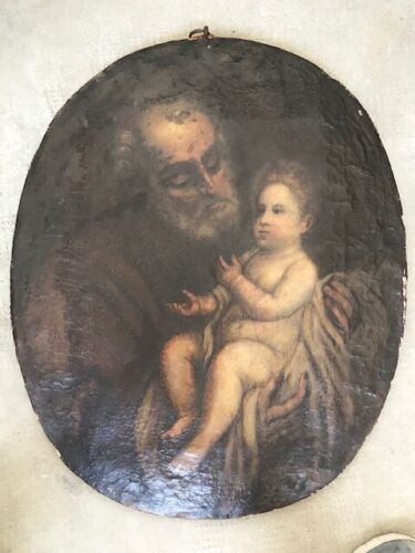 Dipinto Ovale ad Olio su Tela raffigurante S. Giuseppe - Conservato - Foto 1 di 4