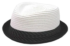 Kenny K Braided Toyo Upturn Pork Pie Fedora White Black Stripes Band