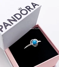 New Authentic PANDORA 925 December Turquoise Blue Eternity Circle Ring 192993C12