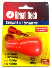 NOS! GREAT NECK TOOLS COMPACT 4-in-1 SCREWDRIVER, 4CS