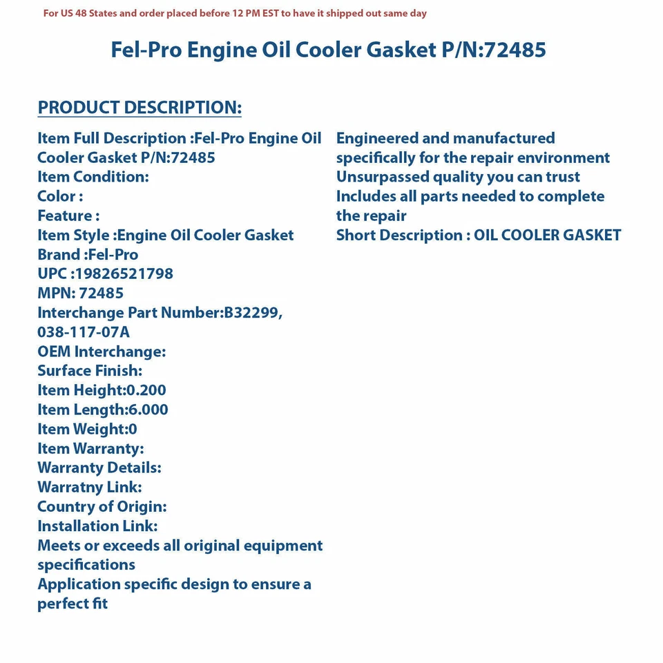 Junta de enfriador de aceite de motor Fel-Pro 72485 | Pieza de automóvil de alta calidad, ajuste universal para Foto 4 de 4