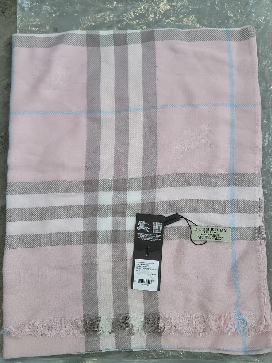 New Burberry London 100 Cashmere Rasberry Sorbet Check Scarf eBay