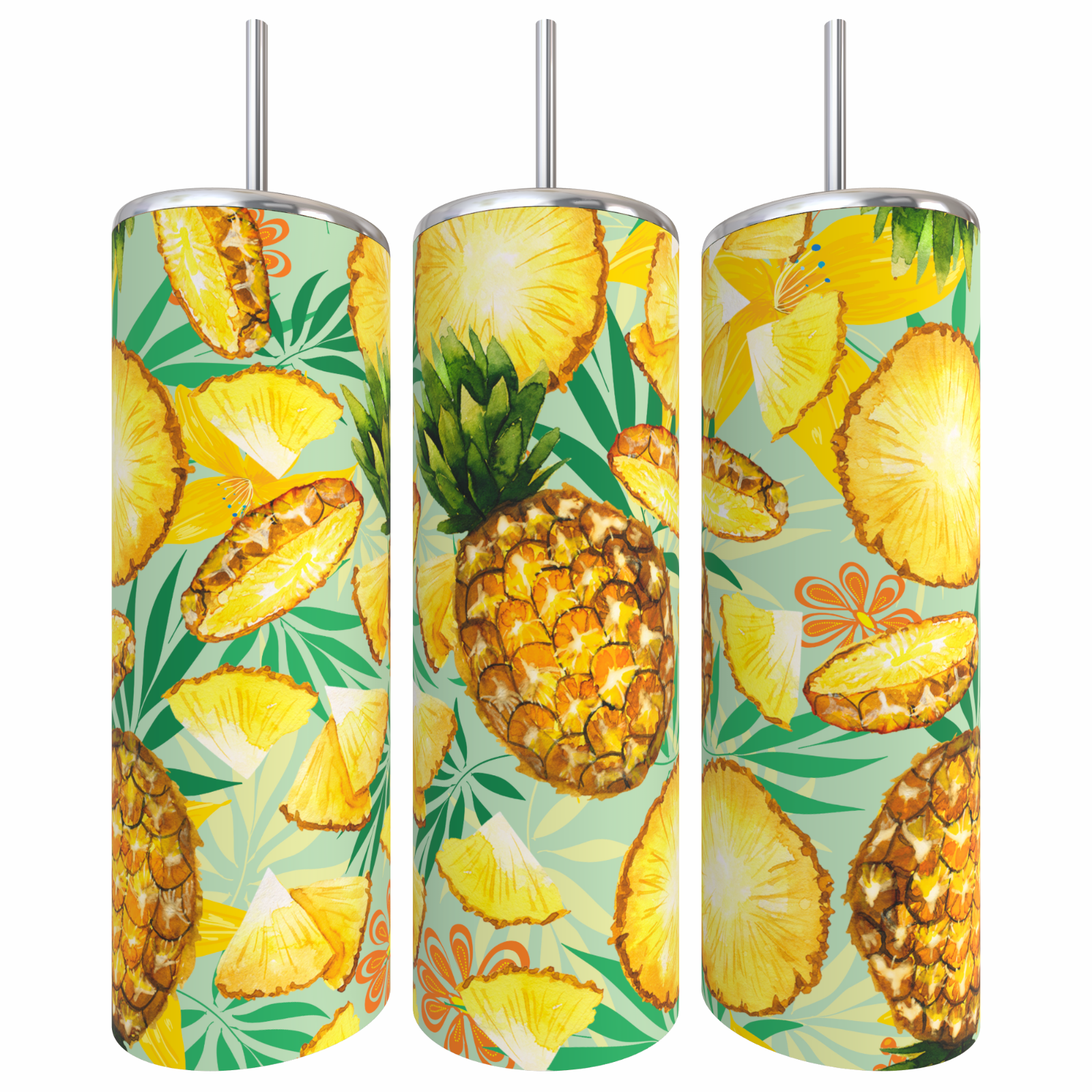 20oz Custom Pineapple Skinny Tumbler with Straw