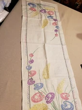 Vintage  Embroidered Table Runner Dresser Scarf 
