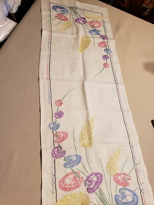 Vintage Embroidered Table Runner Dresser Scarf | eBay