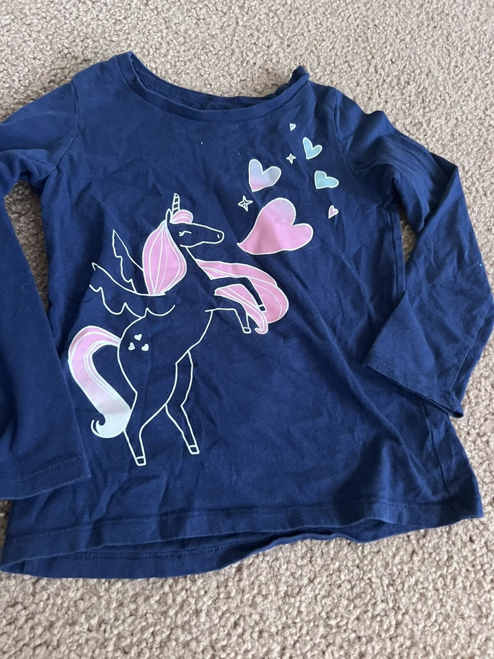 2 Carters Girls Long Sleeve Shorts Tops 6/6x Unicorn Navy - Image 2 of 4