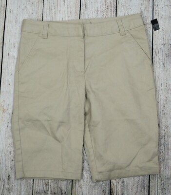 George Junior School Uniform Flat Front Bermuda Short Adjust Waist Beige Sz 16.5