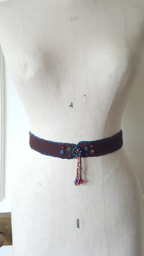 Vintage Antique 1930s Embroided Folk Wooden Beaded Belt 30" - Picture 16 of 18