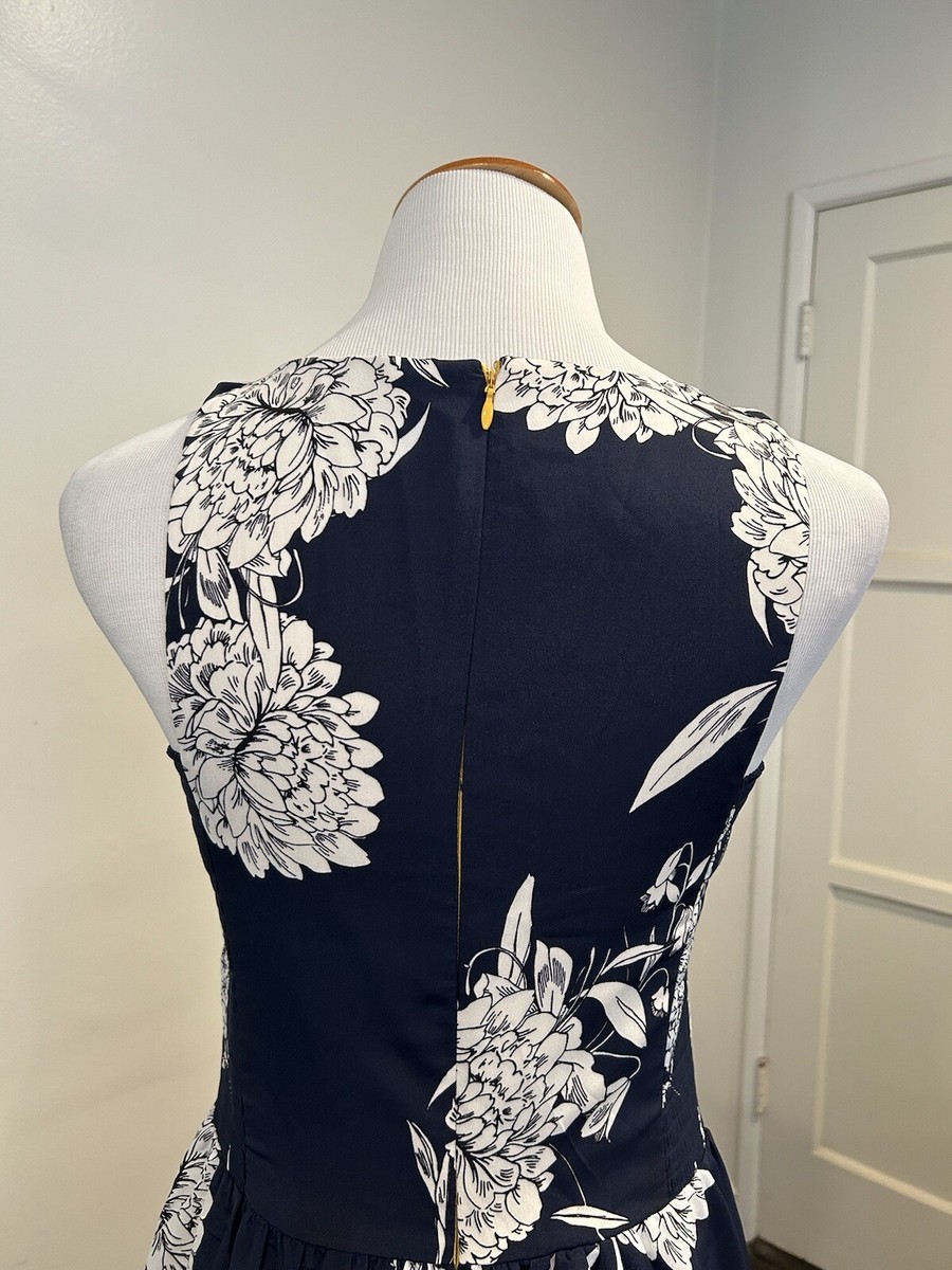 Vince Camuto Navy Blue Maxi Floral Dress NWT Size 8 | eBay