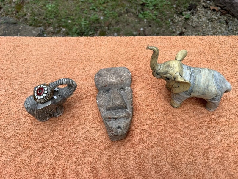 Safari Figurines. Elephants and Mask Folk Art