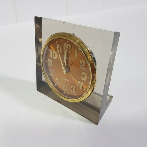 Vtg 1960s Europa Lucite table clock brass face alarm Mid Century Germany retro - Bild 7 von 12