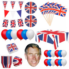 UK Party Supplies Set Plates Balloons Bunting Flags Straws King Charles Decor