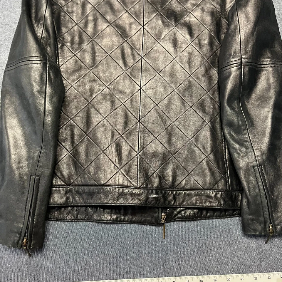 Chaqueta para mujer Via Spiga talla XL negra acolchada cuero genuino estilo motociclista Foto 4 de 4
