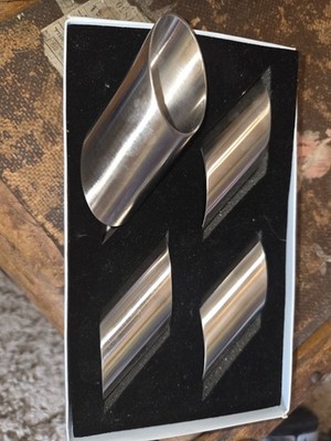 Sculptural Stainless Steel Napkin Rings Modernist Scandi Table Setting Boxed
