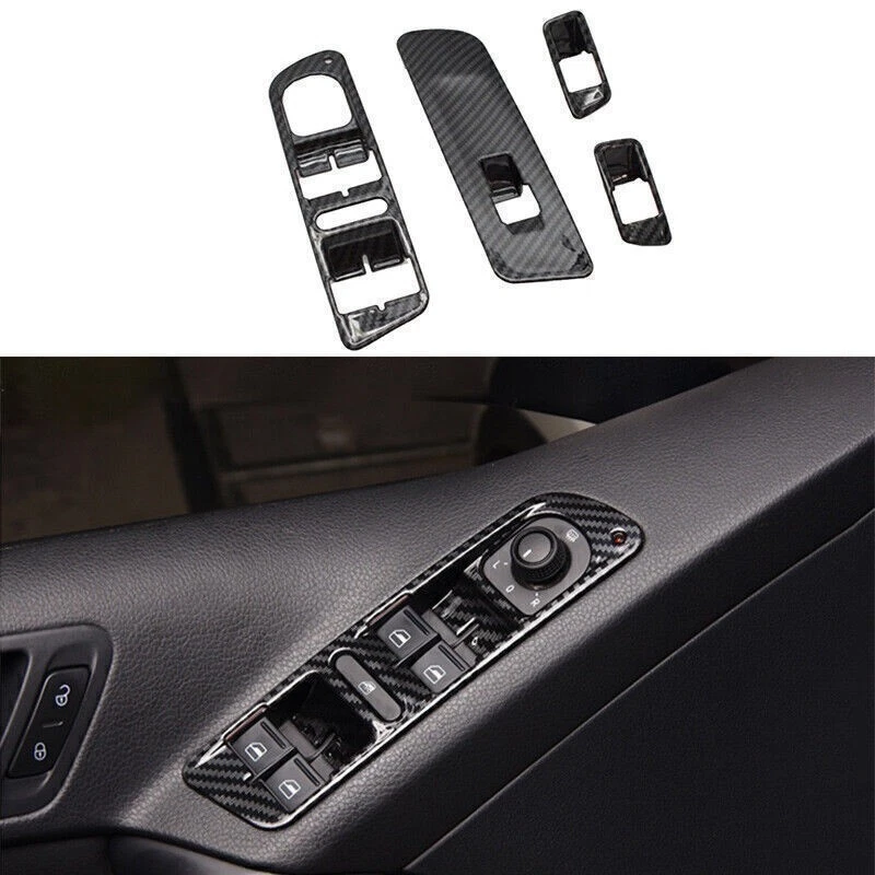 For VW Tiguan 09-17 Carbon Fiber Window Lifting Lock Switch Panel Trim 4PCS