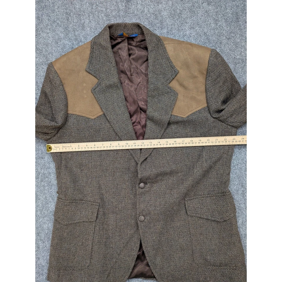 Vtg Pendleton Wool Sport Coat Brown Tweed Western Blazer Mens 44 Elbow Patch - Image 3 of 4