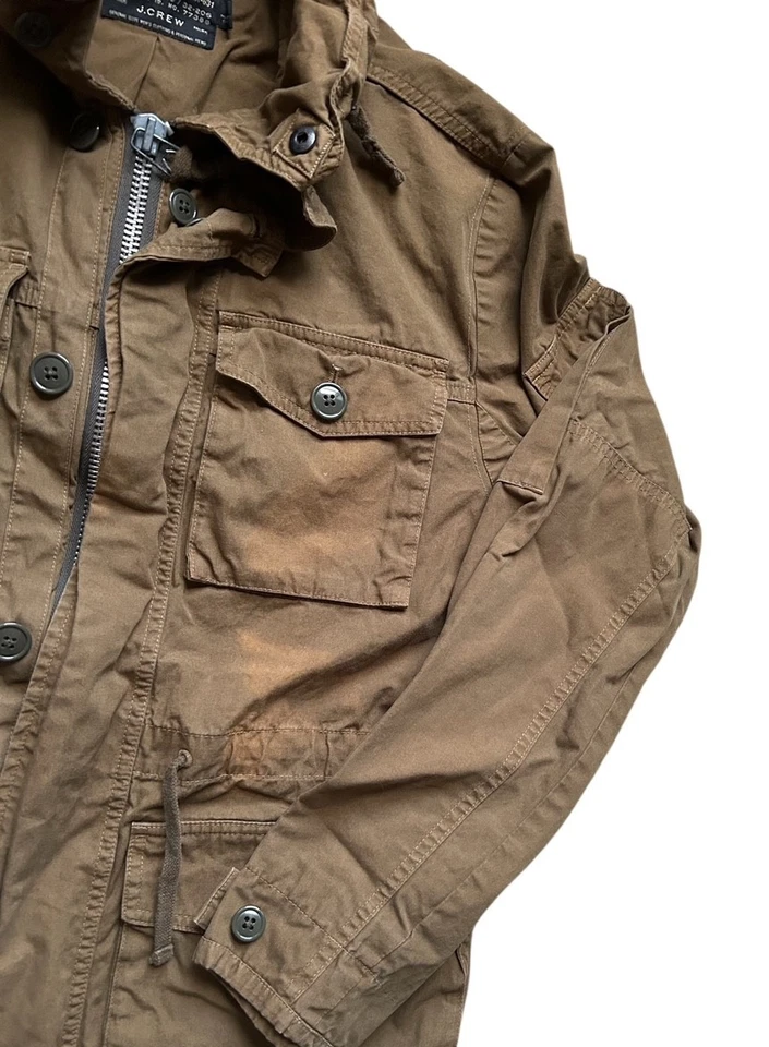 J Crew Jacket Field Mechanics Brown Size M Hood Utility Military READ - Image 3 of 4