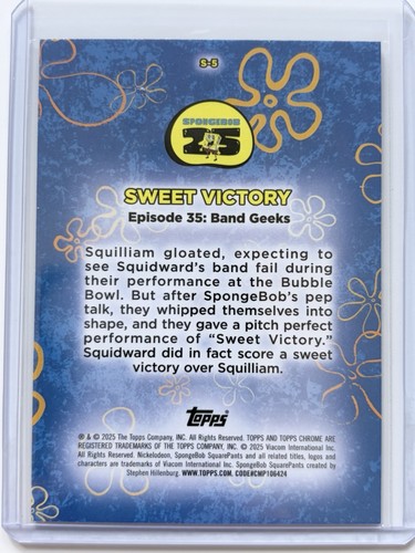 2025 Topps Cromo Bob Esponja 25 Aniversario Canciones Sweet Victory S-5 - Imagen 2 de 2