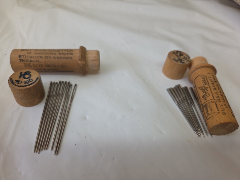 VTG QTY 2 Boye Brand Needle Company Wooden Sewing Tube Case w/Needles 