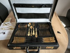 SBS Besteck 70-teilig 23/24 Karat vergoldet Modell 25 Wien Koffer Solingen Set