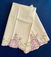 Vintage Southern Belle Pillowcases Pair Purple Crochet & Floral 31”x21” New NOS