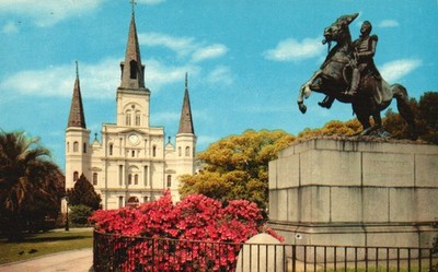 Postcard LA New Orleans St Louis Cathedral Jackson Monument Chrome PC M2004