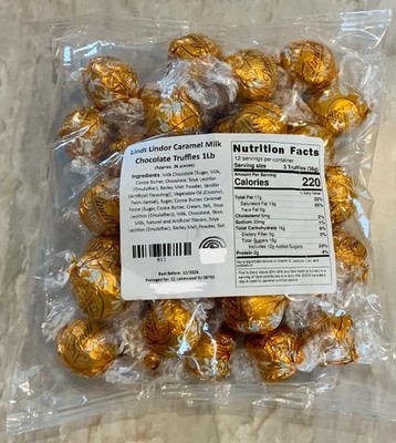 Lindt Lindor Caramel Milk Chocolate Truffles, Bulk Pack 1 lb/16 oz 12/2026 Exp