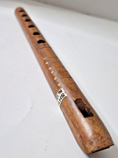Handmade Whistle 6 Hole Decorative Dark Wood Brass Inlays 12.5 Inches