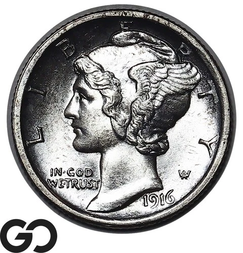 1916 Mercury Dime Solid Gem BU++, Full Split Bands First Year Issue