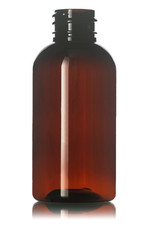 100 NEW 2 oz amber PET plastic boston round bottle with 20-410 neck finish