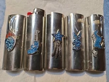 Vtg Lighter Case Lot Gun Horse Star Playboy Bunny Cover Holder Turquoise for Bic