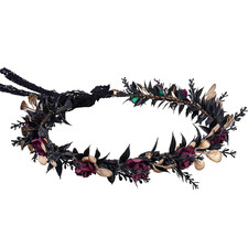 Elf Black Flower Crown - Fairy Headband Gothic Floral Headpiece Dark Elven Tiara