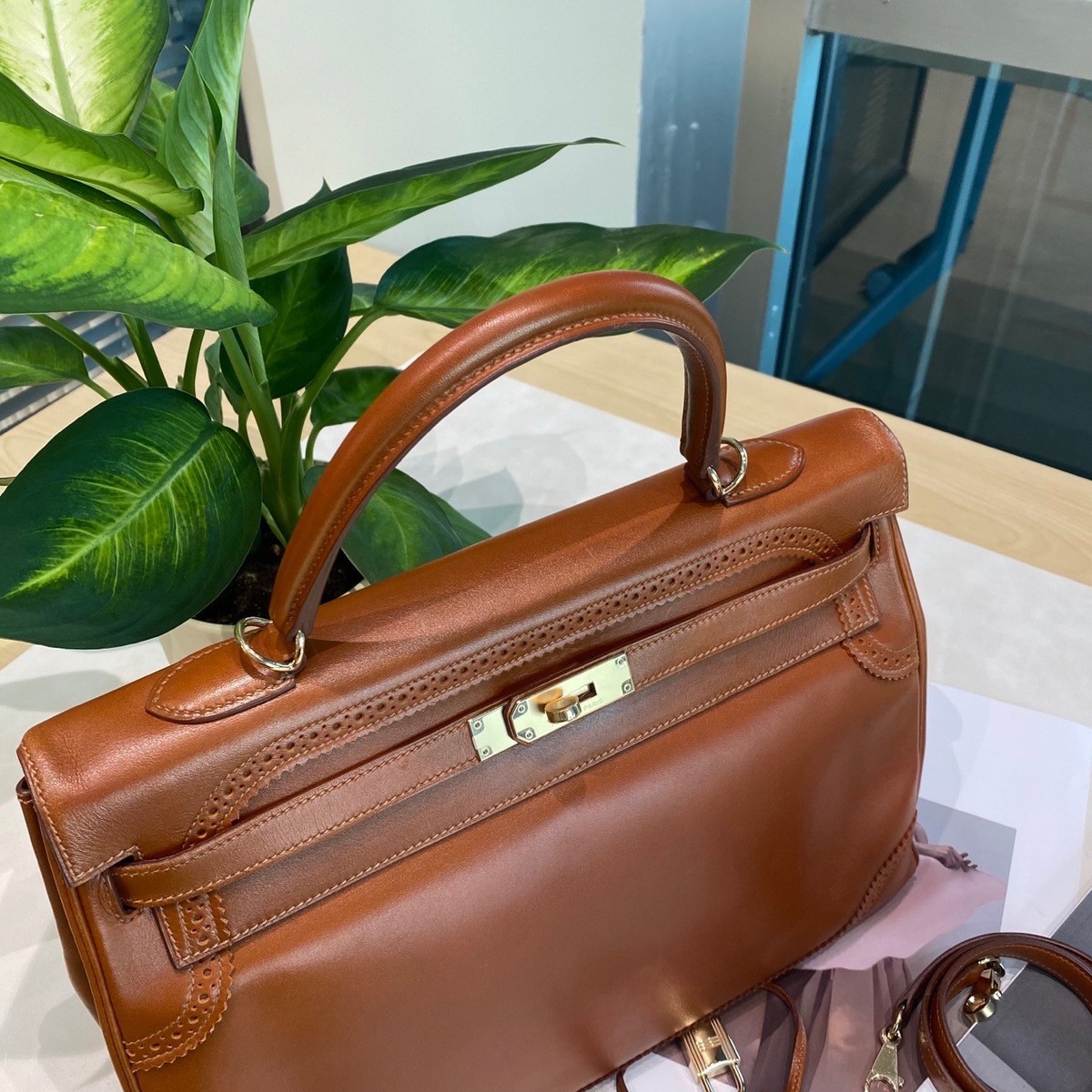 Hermes Kelly 35 Lace Butler Brown Barenia Leather Gold Handbag Crossbody Bag View 5