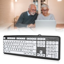 Black Low Vision Keyboard USB Wired Old People Keyboard with White Large Print