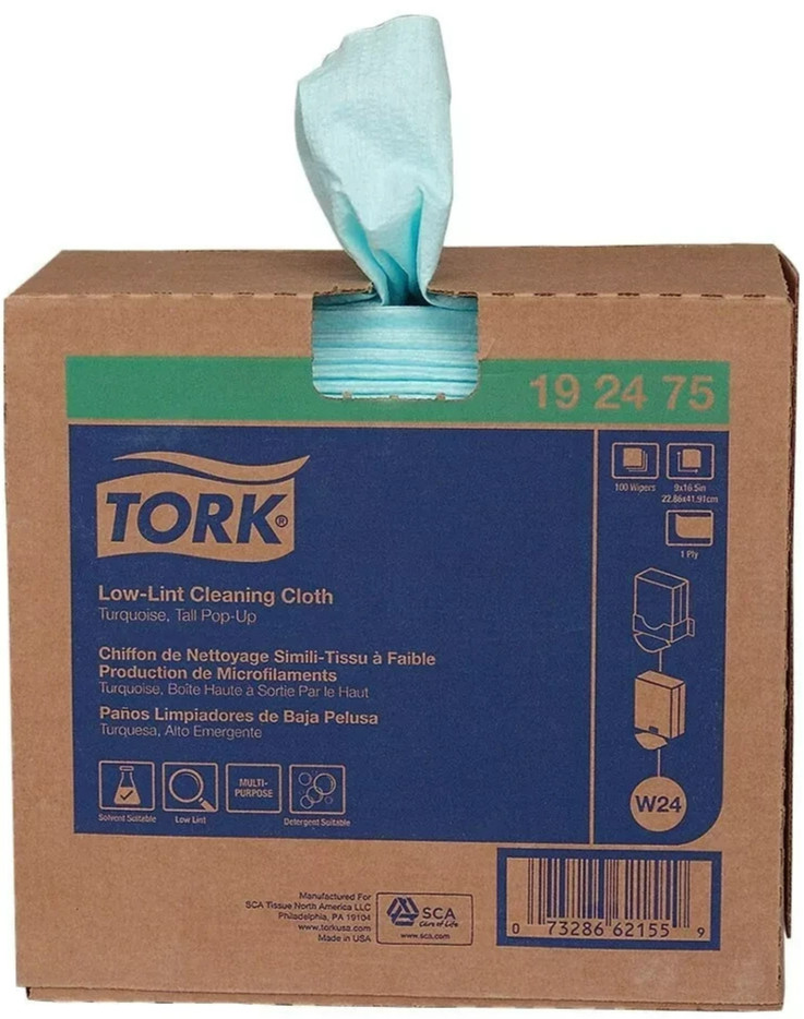 Tork Low-Lint Cleaning Cloths - 100 Sheets -Pop-Up Box - 9 x 16.5 - 192475