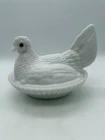 Vintage White Milk Glass Hen on Nest Red Eye 7" x 5.5"