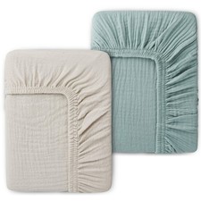 PET REJOIR Muslin Mini Crib Sheets for Girls Boys-2 Pack 24"x 38" Soft Baby