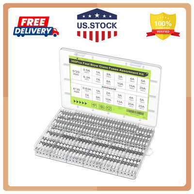 Joinfworld 360PCS Fast Blow Glass Fuse Kit, 24 Values, 5x20mm & 6x30mm