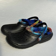 Crocs Classic Lined Spray Dye Fur Clog Black Multicolor Size J 6 Youth