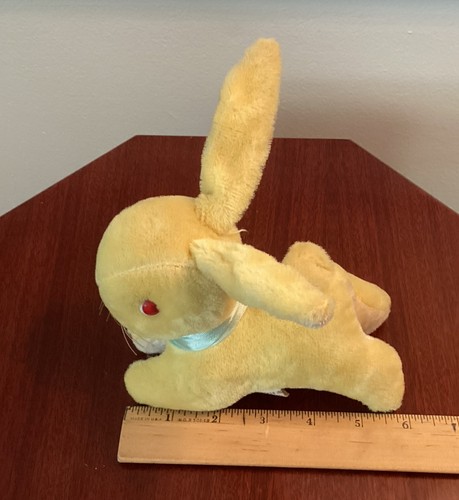 Vintage Leaping Yellow Mohair Bunny Rabbit Red Eyes Stuffed Plush Japan 6” - Picture 5 of 15