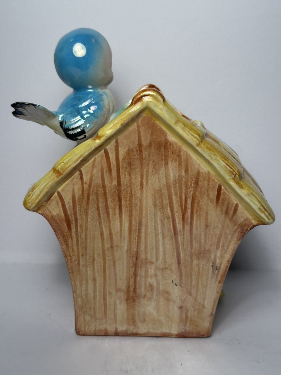 Vintage Norcrest Bluebird Birdhouse Planter Figurine Made in Japan