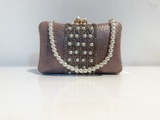 Blush Pink Pearl  Crystal Clutch, Pearl Handle, Elegant Evening Bag, Wedding