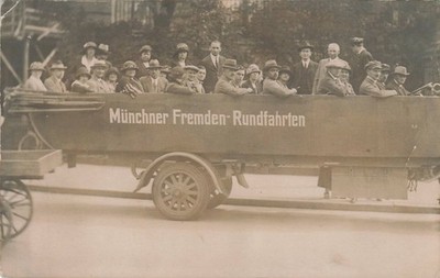 Munich Germany 1923 RPPC ''Münchner Fremden- Rundfahrten'' Tour Bus Postcard