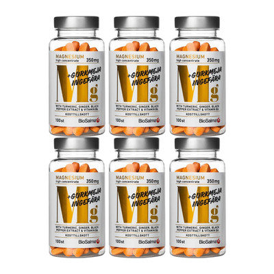 6x BioSalma Magnesium 350mg Turmeric Ginger 100 Tablets C3 Complex  B6 BioPerine
