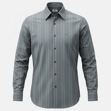Lacoste Mens Sz 38 M Medium Grey Pinstripe Long Sleeve Button Down Shirt Cotton