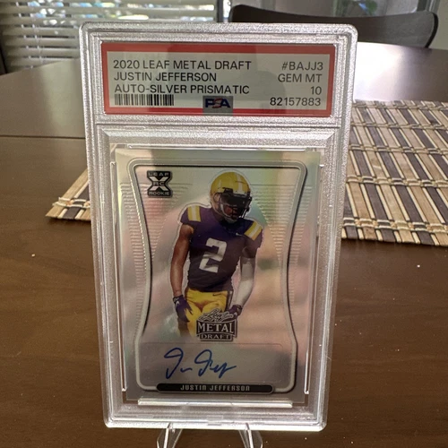 Perfect 2020 Leaf Silver Justin Jefferson Rookie Auto /60 RC AU PSA 10 Gem Mint