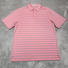 Straight Down Polo Shirt Mens Large Pink Stripe Golf Stretch Short Sleeve
