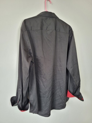 Flex Men's Black Dress Shirt Red Trim Button Down Formal Classy Business Large - Picture 10 of 10