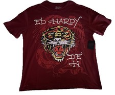 ED HARDY Tattoo Tiger Wine Red T-Shirt Men  s Large NEW With Tag